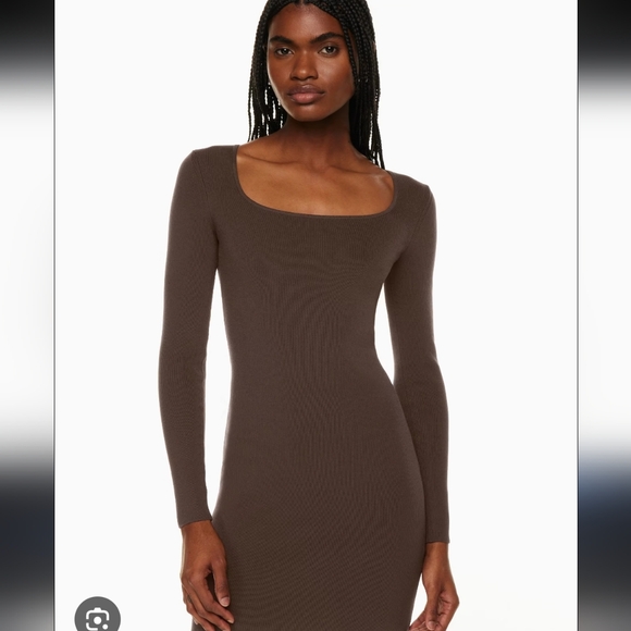 Aritzia Babaton Rego Sculpt Knit Chocolate Long Sleeve Dress Brown Medium - Picture 2 of 13